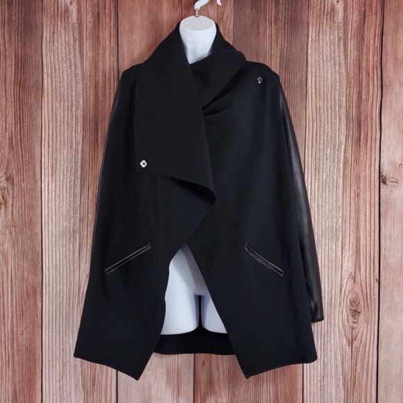 Spanx Womens Small Drape Front Jacket Very Black Convertible Faux Leather 50176R - Picture 2 of 16